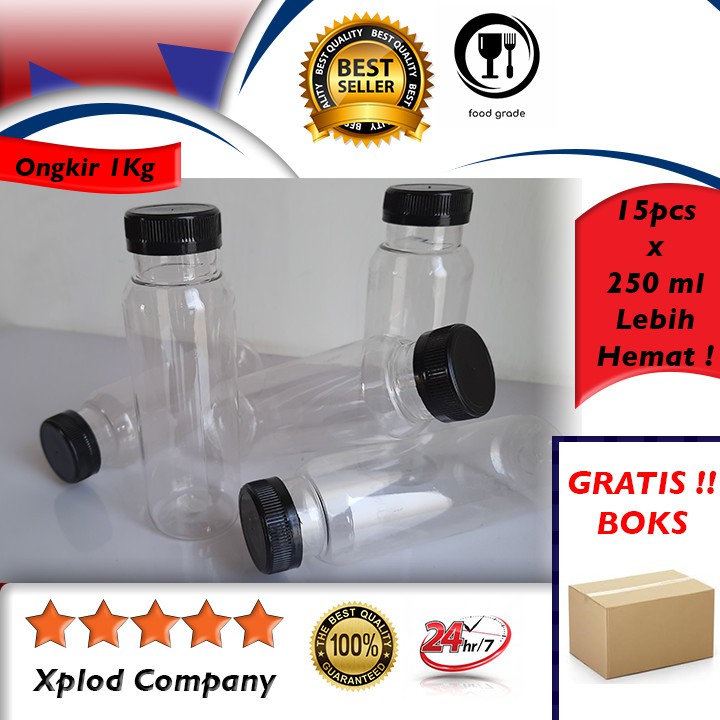 (15PCS) Botol Kale Botol Plastik 250ml Botol Kemasan Minuman Kale 250 ml Botol Plastik Polos Tebal
