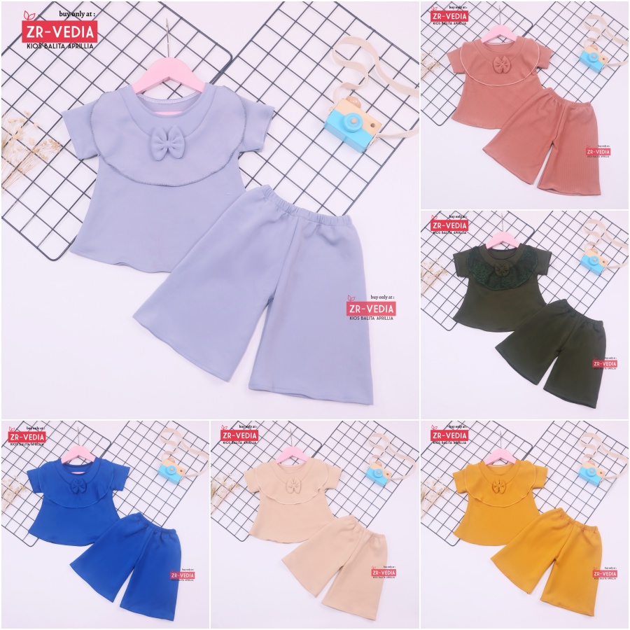 Set Kylie Anak POLOS uk 1-4 Tahun / 1 set Atasan Bawahan Kulot Anak Perempuan Baju Import