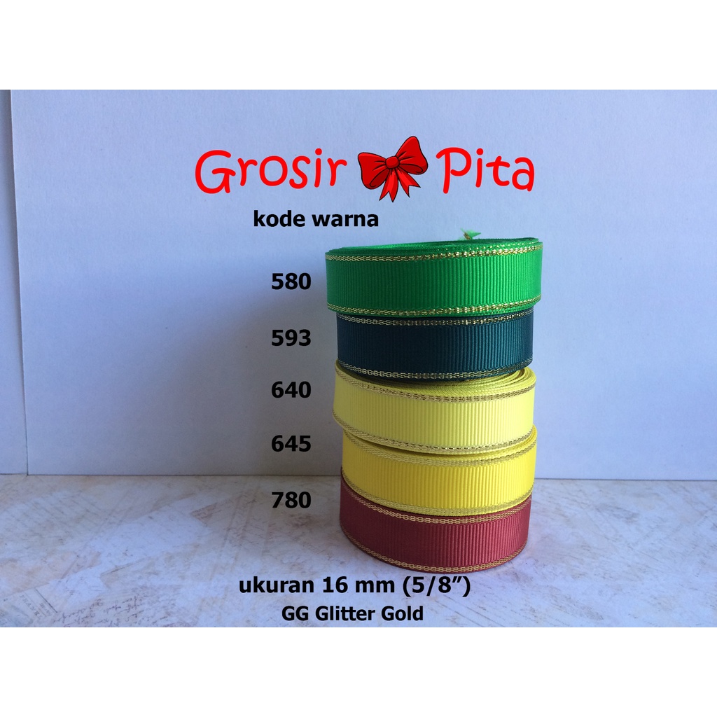 

(25 yard) Pita Grosgrain Glitter Gold ukuran 1,6 cm (5/8") pg 5 | Pita Premium | Toko Bahan Craft | Grosir Pita