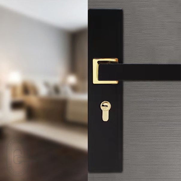 Gagang Pintu 1 set siap pasang, Gaya Minimalis Handle Lock Door Bedroom Living Room Restroom Handel Premium Pintu Utama Warna hitam emas