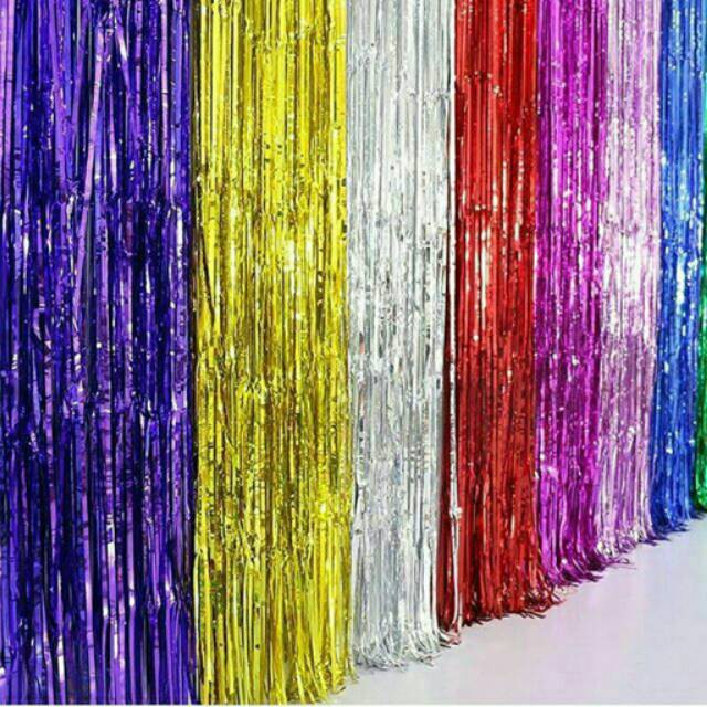 Tirai Foil Slinger / Foil Curtain 2 meter / Backdrop Rumbai 2x1 meter / Backdrop Foil / Rumbai Goldc