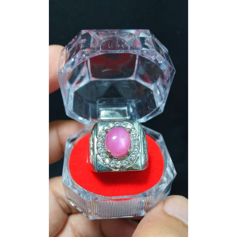 Batu Cincin Akik Permata Natural Pinkish Ruby Star Burma Antik Siap Pakai