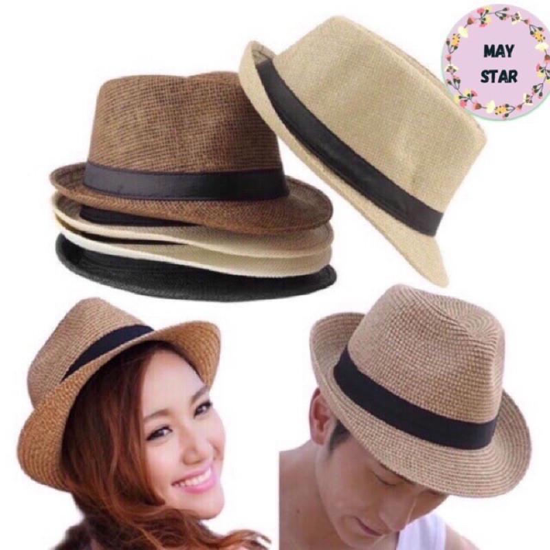 MAY STAR Topi fedora jerami polos kualitas import T47