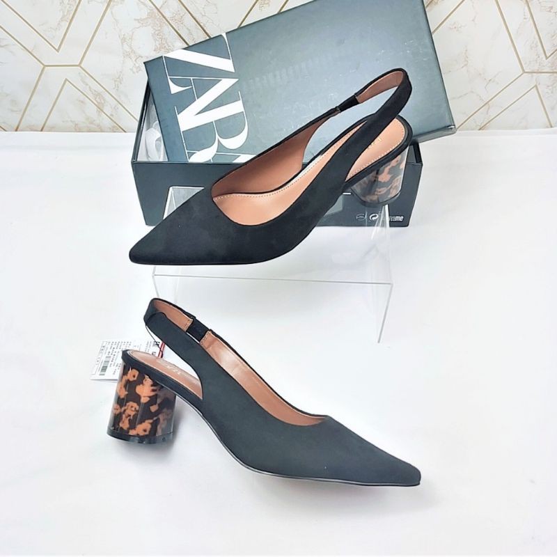 Zara Heels Slingback ZR-1840 Tortoiseshell Black Suede