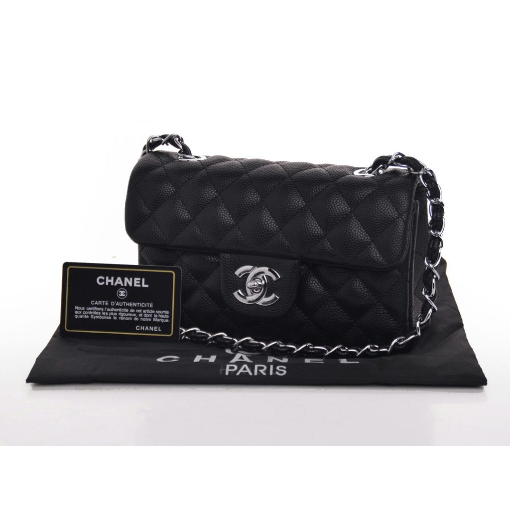 Tas Chanel Rectangular Mini Flap Caviar SHW Hitam Seprem 2018