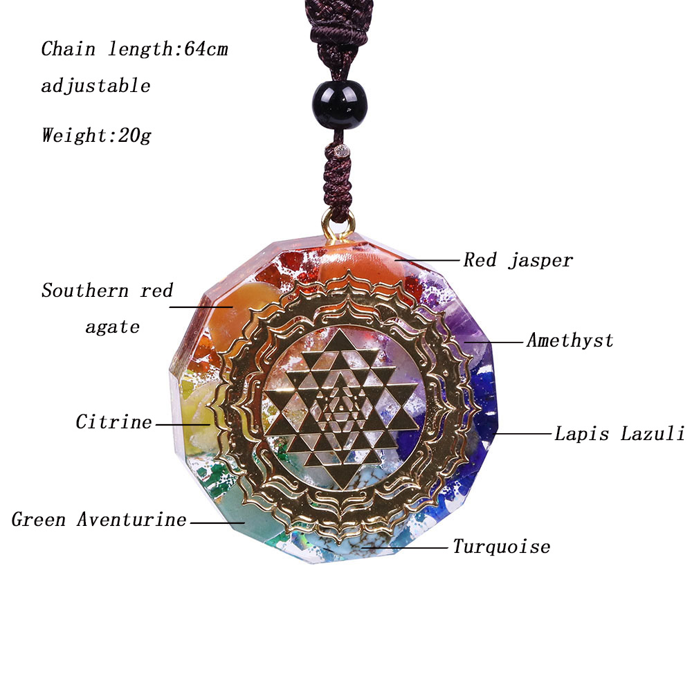 Orgonite Pendant Sri Yantra Natural Crystal Agate Necklace/Sacred Geometry Chakra Energy Necklace Meditation Jewelry