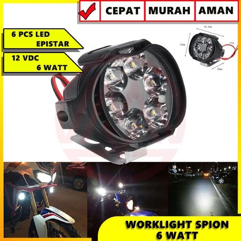 SEPASANG Lampu Tembak Sorot 6 Mata LED Spion Motor 6 Watt 12Volt