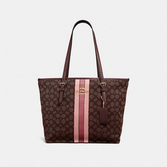 coach zip top tote in signature jacquard