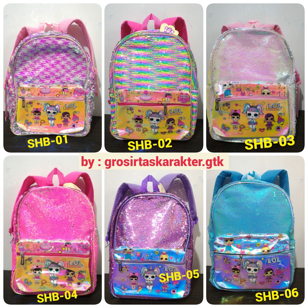 NEW SEQUIN HOLOGRAM Bag Tas Sekolah Anak Cewek SD LOL Surprise 40cm Tas Punggung Backpack Premium