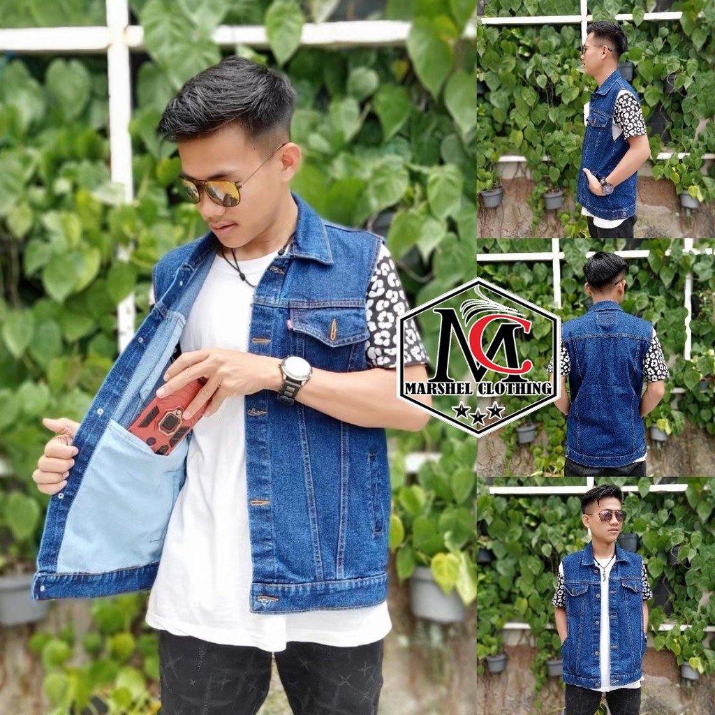 RCL - Rompi Jeans Pria - Rompi Jeans Murah - Rompi Cowok Biowash (Unisex/Pria-Wanita) M, L, XL, 2XL, 3XL, 4XL / Rompi Jeans Black Denim Pria Jumbo Big Size Biowash Polos Cowok Metal Oversize Premium Quality