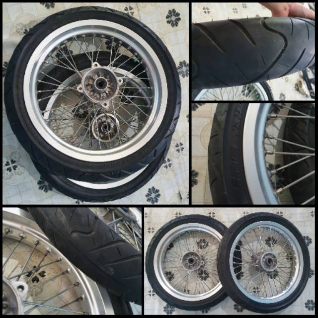 WHEELSET KAWASAKI KLX DTRACKER 150 BEKAS COPOTAN ORIGINAL. BAN VELG SET SUPERMOTO ORI TAKASAGO EXCEL