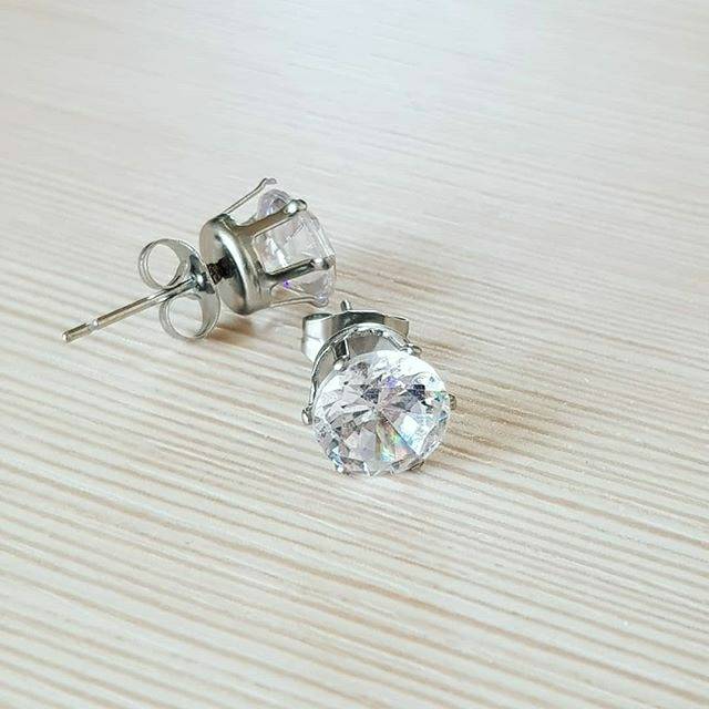 Anting tusuk permata zircon Import titanium asli silver