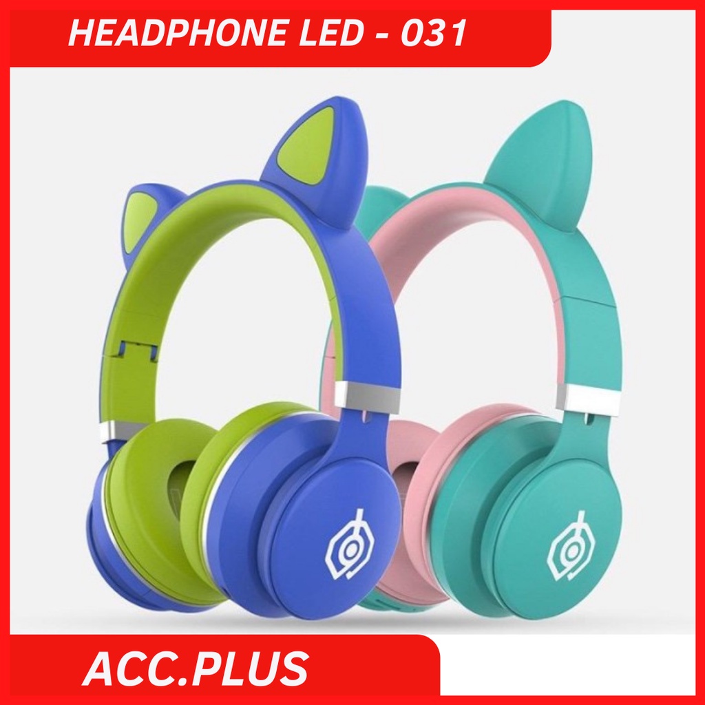 HEADPHONE BLUETOOTH LED - 031 Headset Bando Gaming cute Macaron Wireless Audio Stereo Super Bass