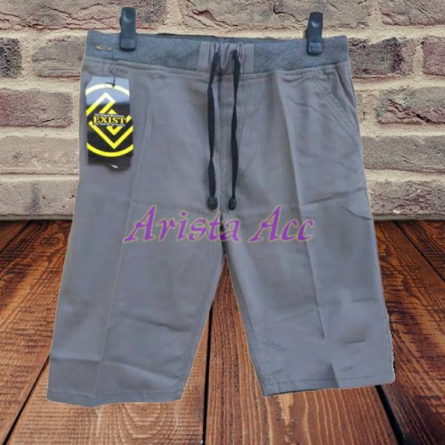 Celana Chino Pendek Pria Pinggang Karet Kolor Distro Rip Exist Premium Brand Black Grey Mocca Cream