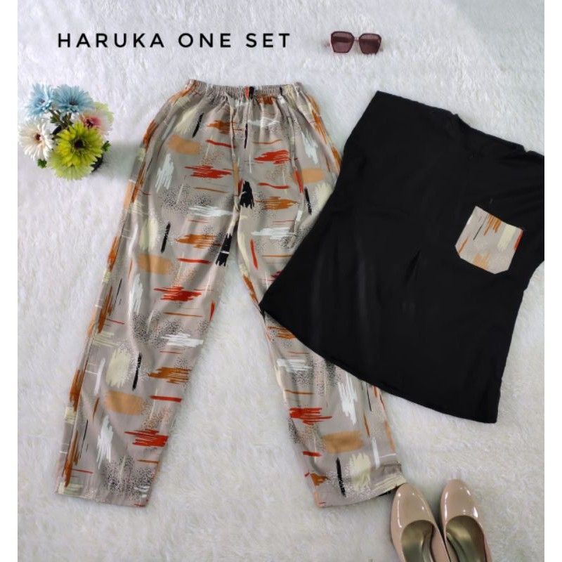 piyama wanita rayon one set pajama tangan pendek motif