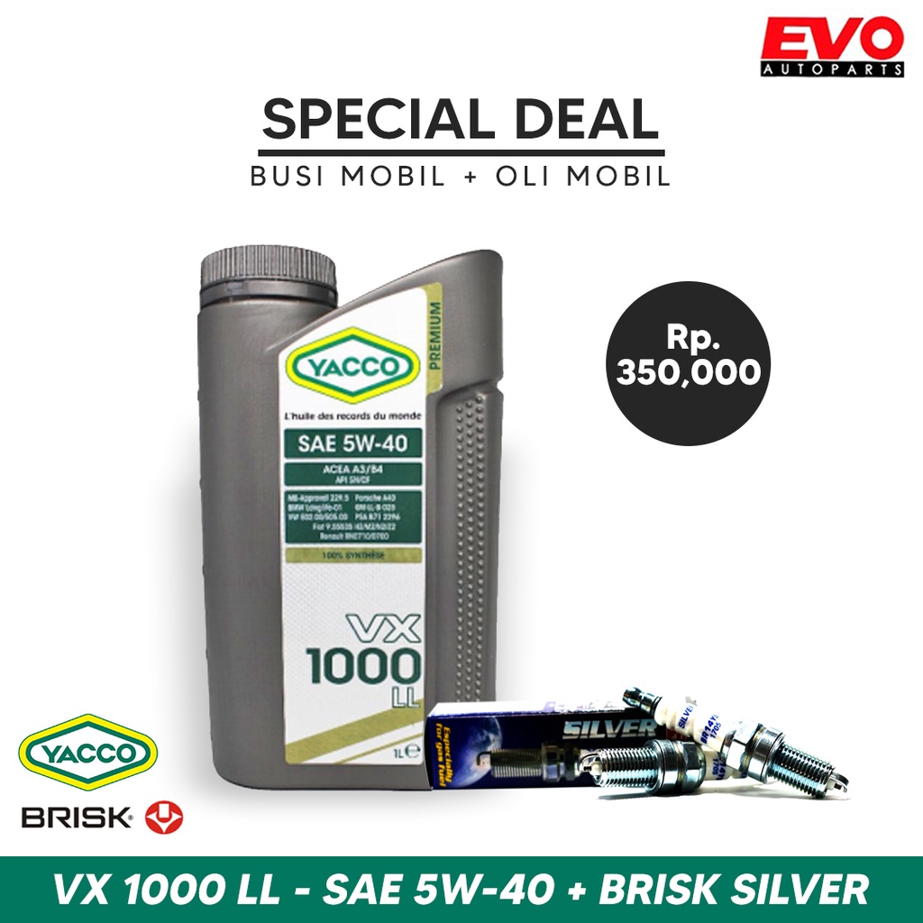 Paket Bundling Busi Mobil Brisk Silver dan Oli Mobil Yacco VX 1000