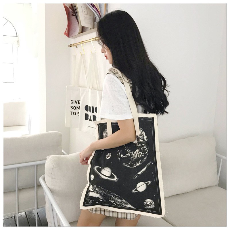 TC-33 tas kanvas canvas wanita import korea jepang tote bag planet galaxy