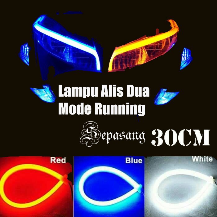 Lampu Alis LED Slim 30cm 60cm 2 Mode Senja Sein Sen Running Fleksibel Motor Mobil Universal Sepasang