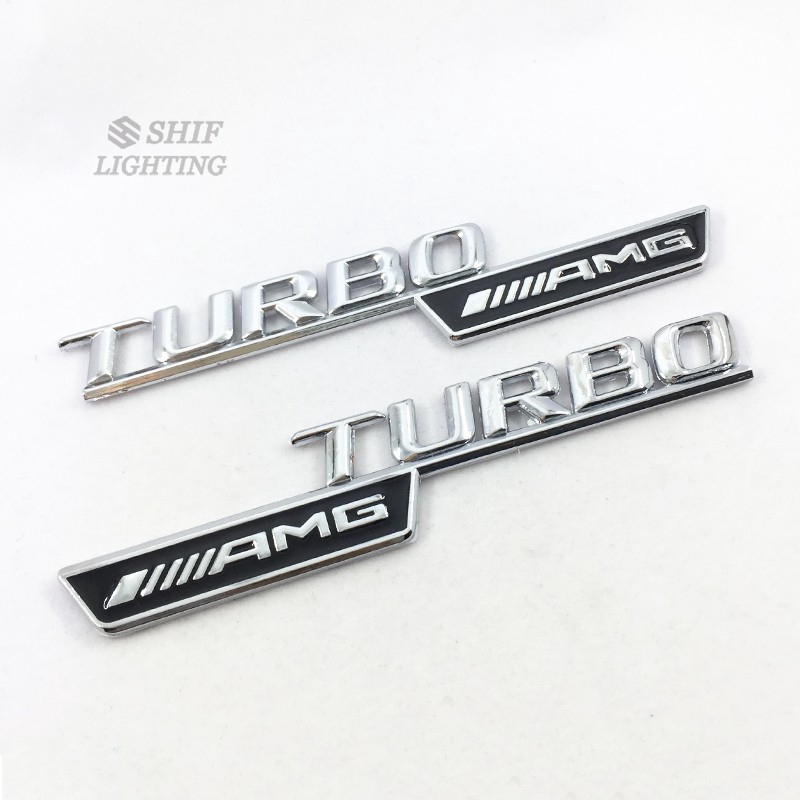 2Pcs Stiker Emblem Logo AMG Turbo Metal untuk Mobil Mercedes