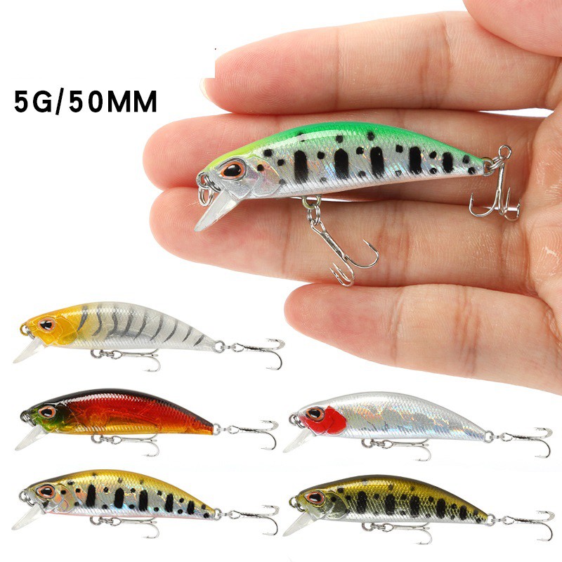 SYFishing 1Pcs 50mm 5g Umpan Pancing Buatan Bentuk Ikan Kecil Mata 3d Bahan Keras Ukuran Sinking Fishing Lure