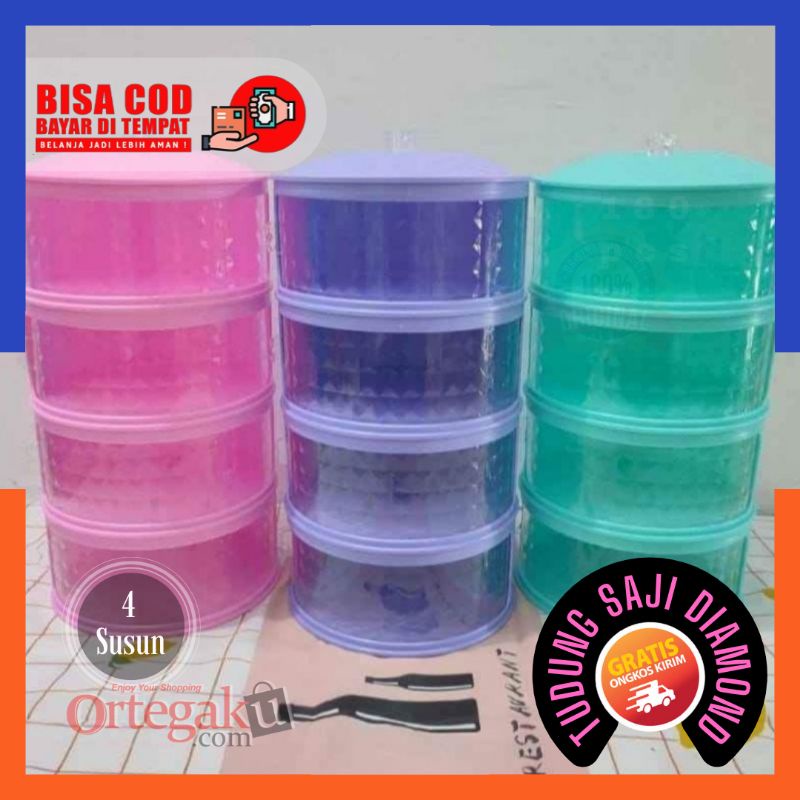 Tudung Saji Diamond 4 Susun | Tempat Penyimpanan Makan Motif Ayam Jago Murah, Wadah Makanan | Tudung