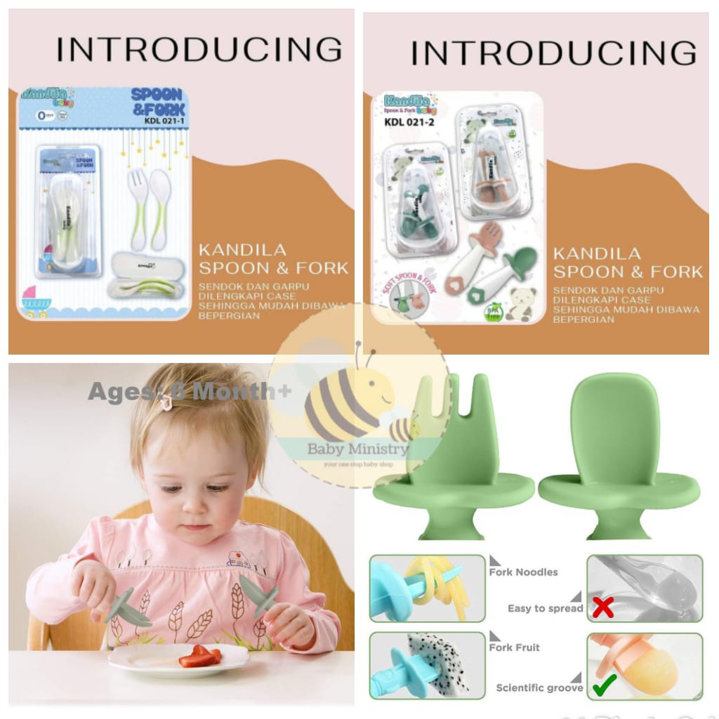 Kandila baby soft spoon and fork / kandila baby spoon and fork/ alat makan bayi/ perlengkapan makan