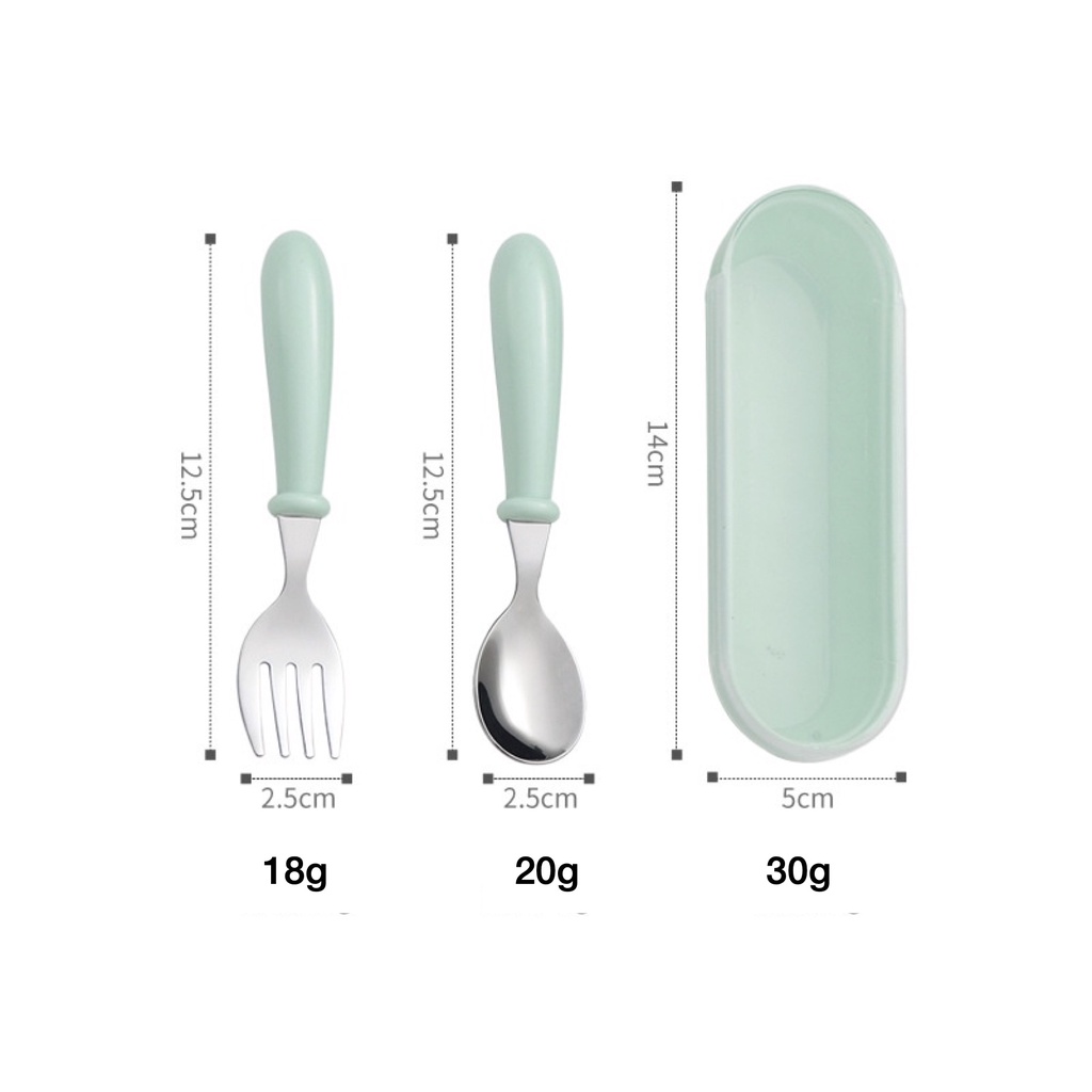 [Rumah MAINAN] Stainless Sendok Garpu Baby Spoon Fork Portable Set Peralatan Makan Gambar Kartun  Alat Makan Anak Travel MPASI Bayi