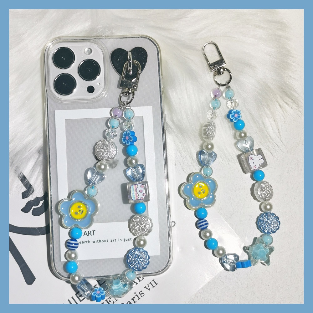 Gantungan Kunci Bentuk Bunga Matahari Bahan Akrilik Warna Biru Untuk Earphone