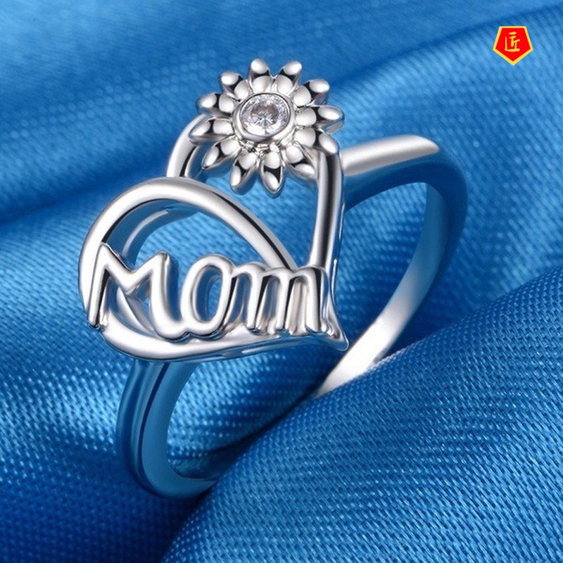 [Ready Stock]Sunflower Heart-Shaped Ring Love Mom Creative Personality