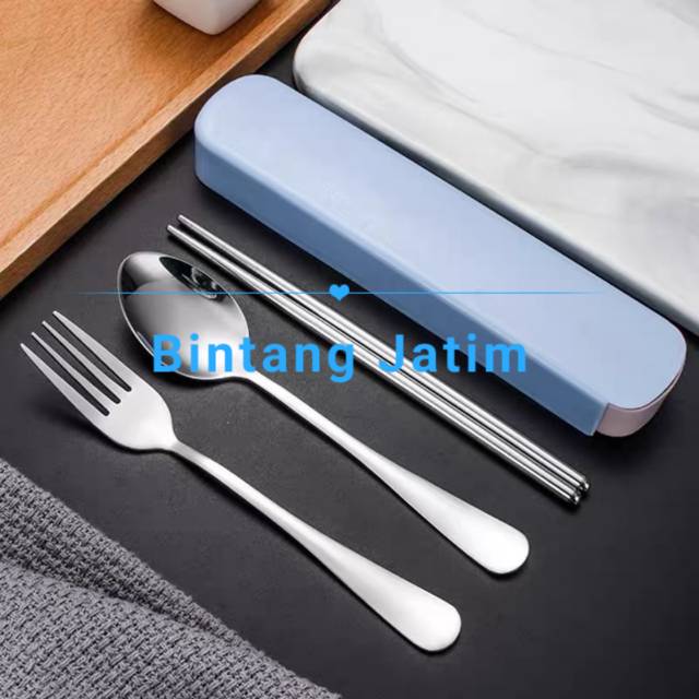 Sendok Garpu Sumpit Set Stainless / Steel Tebal Food Grade BOX