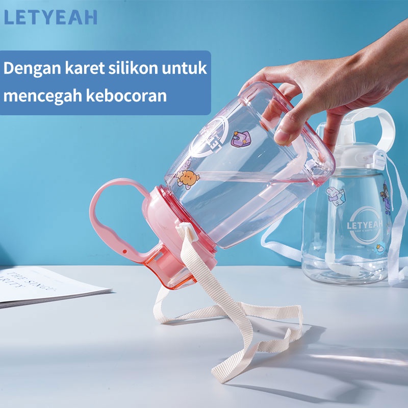 letyeah Botol minum 1.3 Liter dengan sedotan dan tali bahu/botol minum anak DIY sticker /BPA Free