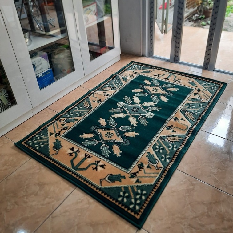 KARPET MIRZAE 100 X 150 MZ08 GREEN Karpet Lantai Hijau, Permadani Bulu Tebal-1