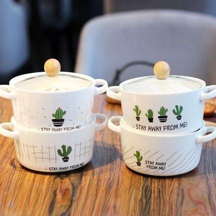 Mangkok Keramik Tutup Kaca Mangkuk Pot Handle Fast Response