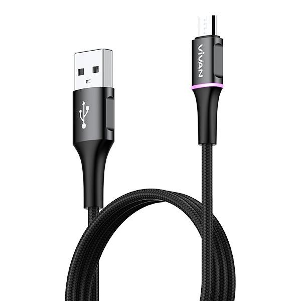 kabel data Vivan VDM100 Micro USB Data Cable 2.4A LED Light Quick Charge original 100%