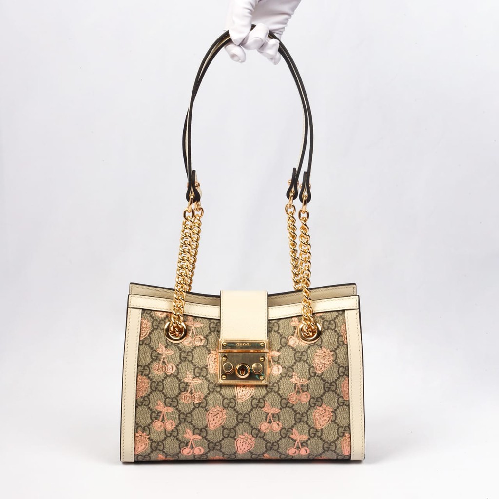 TAS BRANDED GUCCII PADLOCK SMALL BERRY TOTE BAG GOLD HARDWARE CHAIN