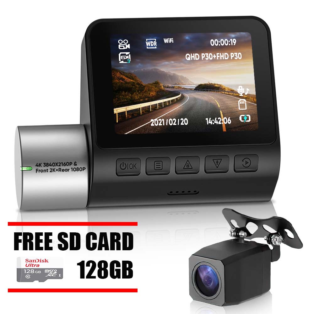 Dash Camera Spro plus 4K GPS built in Night Vision dashcam (Front+Rear Camera) free SD CARD Sandisk 128gb