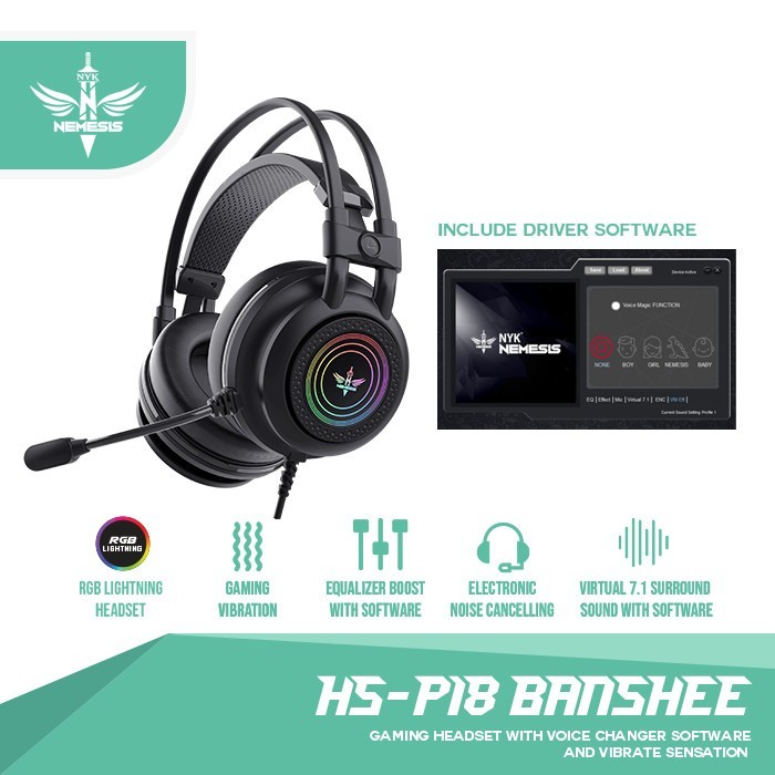 Headset Gaming 7.1 Surround RGB NYK BANSHEE HS-P18