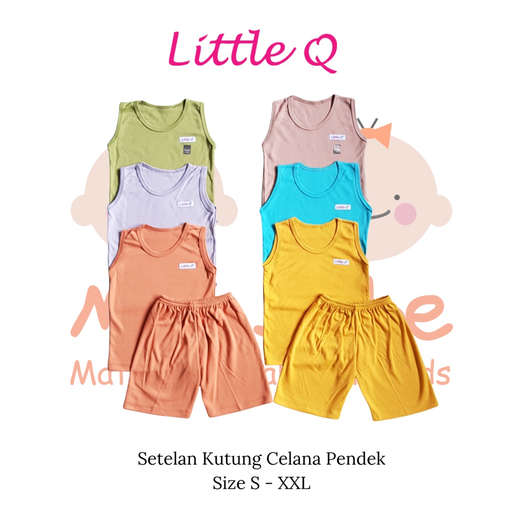 [Size SML] Little Q Setelan Polos Plain Set Kutung Bis Celana Pendek 3/4 Isi 3pcs