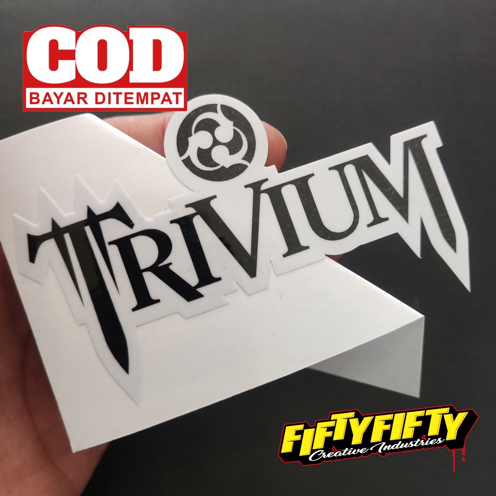 Stiker Print Cut TRIVIUM Stiker Printing Laminasi Glossy Stiker Motor Mobil Helm Sudah Membentuk Pola Desain