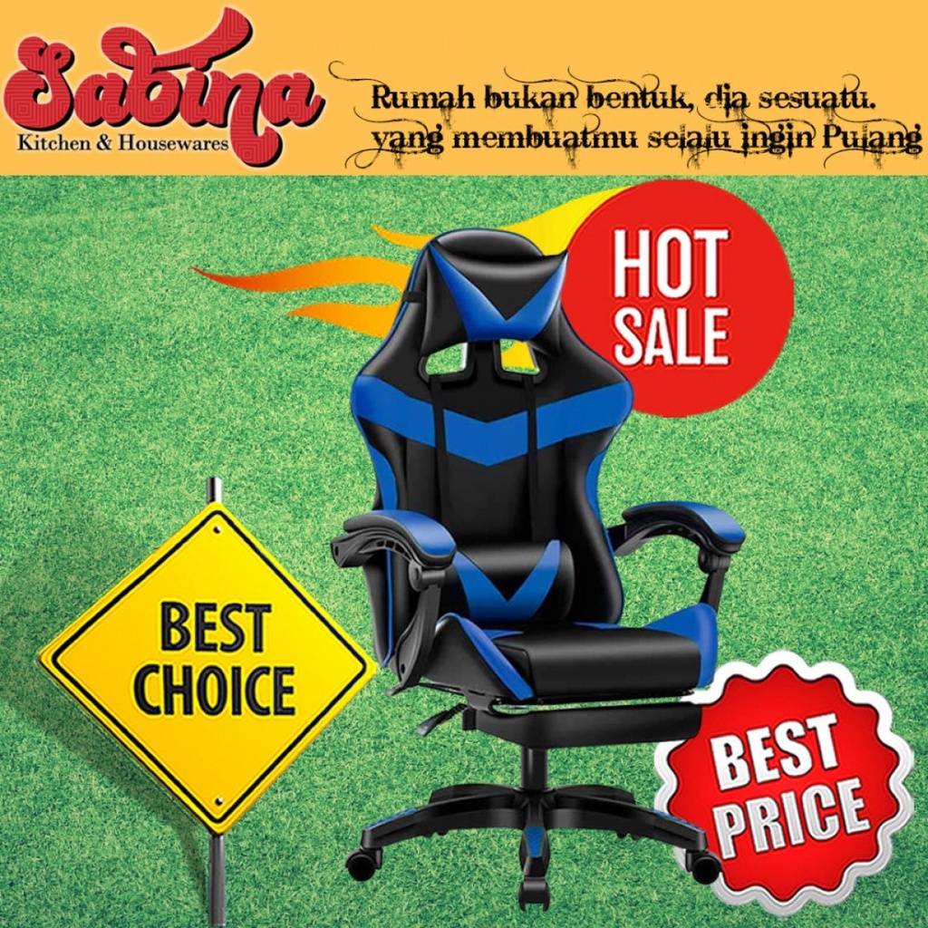 Kursi Gaming Online Ergonomic Chair Lumbar Support with Footrest