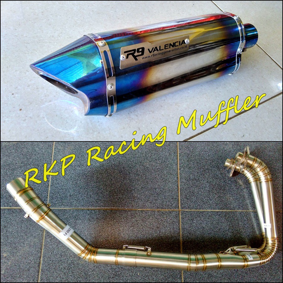 Knalpot R9 valencia half blue stainless steel untuk motor CBR250RR - Ninja 250 R / Fi - R25 - MT25