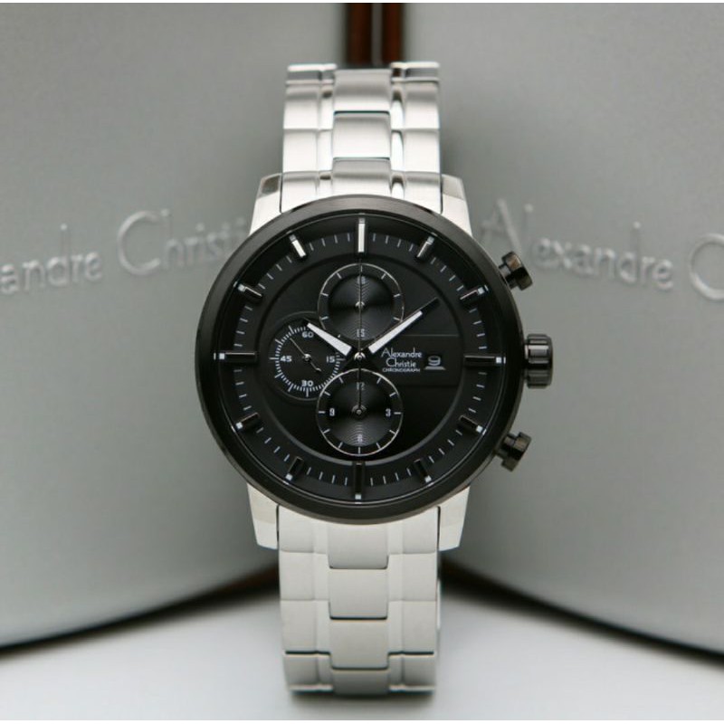 ORIGINAL GARANSI RESMI JAM TANGAN PRIA ALEXANDRE CHRISTIE SILVER BLACK RANTAI STAINLESS STEEL ARLOJI