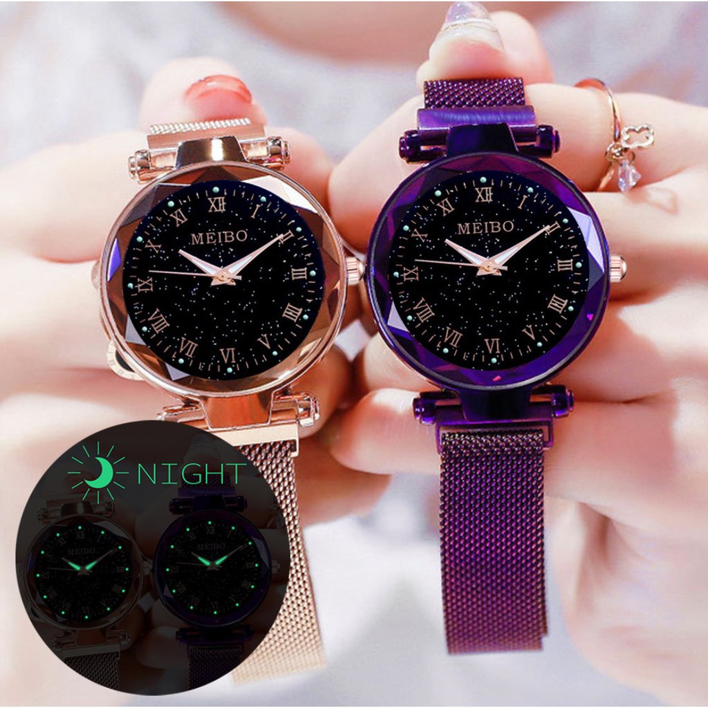 Jam Tangan Magnet Mesh Wanita Mewah  GLOW in Dark Magnet Mesh Korea Fashion Womens Watches Lady