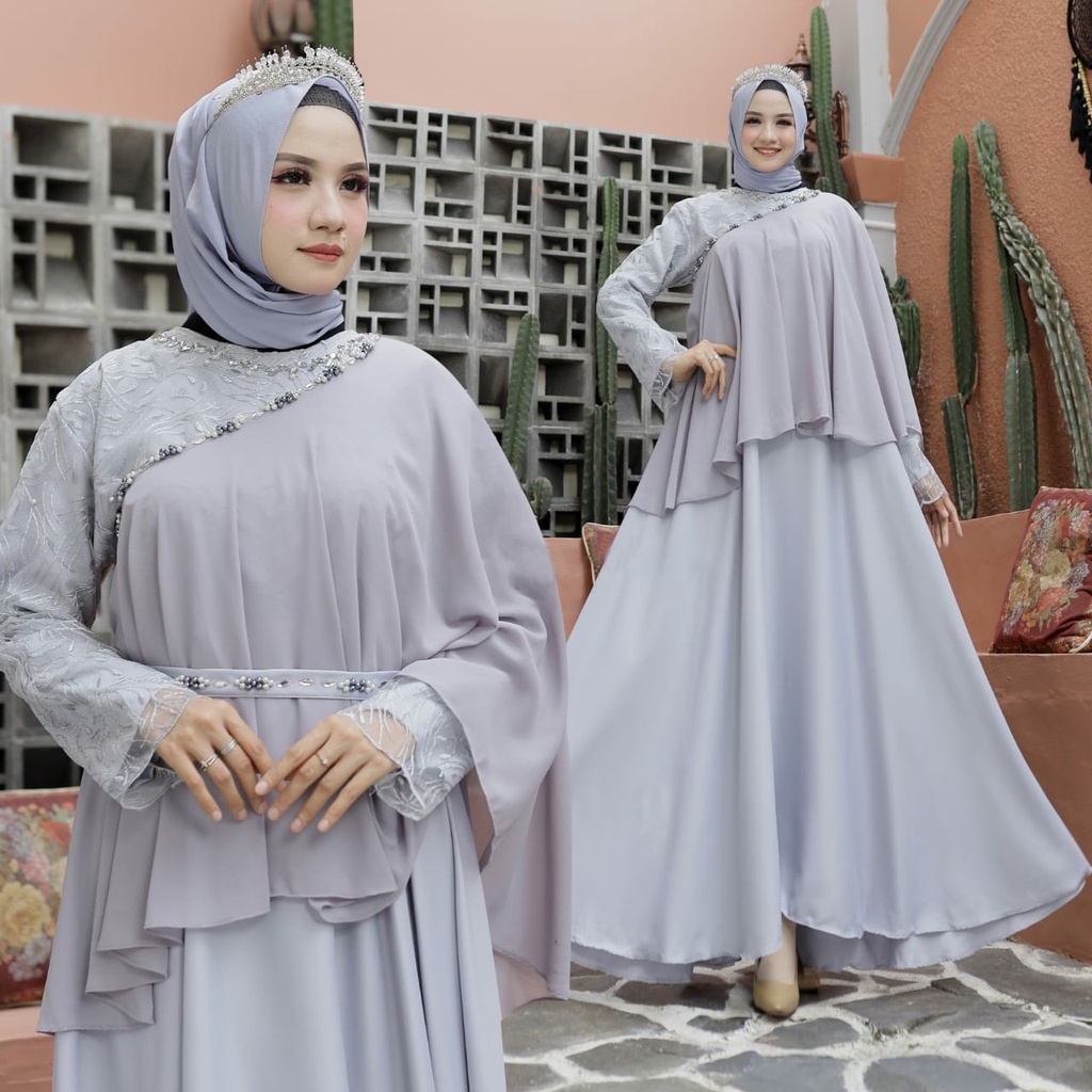 HOPYLOVY - Maxi Dress Gamis Mix Brukat Mutiara Trendy Selomita