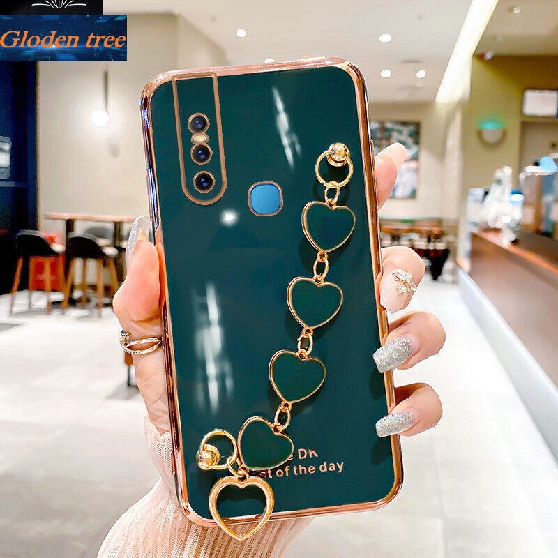 Case Pelindung Kamera Anti Jatuh Motif Pohon Emas Dengan Gelang Hati Untuk Vivo V15