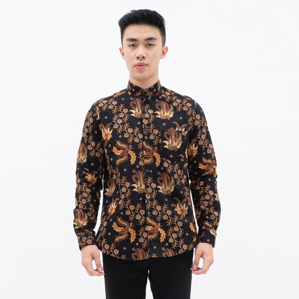 Sanvanina Kemeja Batik Pria Slim Fit Printing - Batik Lengan Panjang Adipati Black E-1565