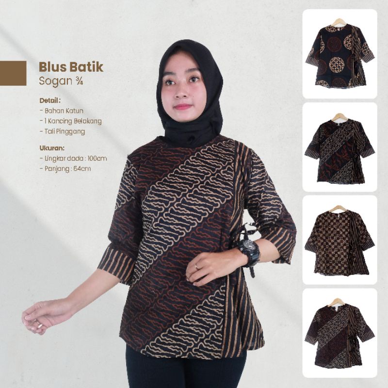 Blus Batik Tali Warna Sogan Lengan 3/4 - Naira Batik