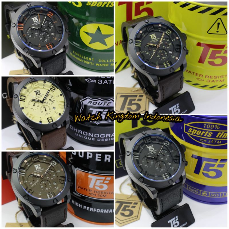 Best Seller Jamtangan pria T5 H 3476G Original, chronograph stopwatch, leather strap, Water resist