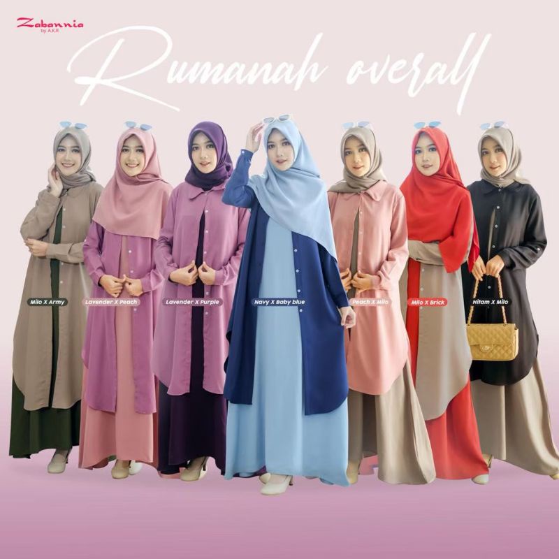 RUMANAH SET OVERAL BY ZABANNIA / FASHION MUSLIM WANITA / BAJU MUSLIM WANITA SET TUNIK OVERAL