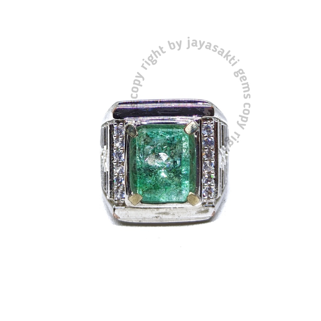 Natural Batu Permata Emerald Berly Zamrud Colombia Octagon Ring Alpaka EBZC02